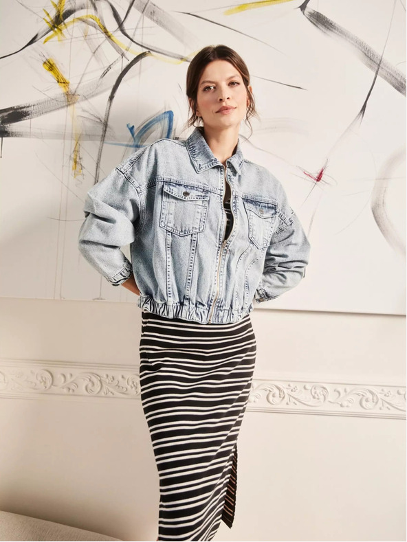 Moodo Giacca di jeans azzurra con cerniera Moodo