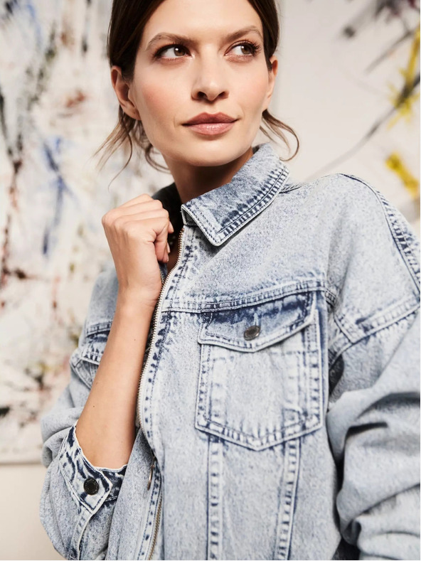 Moodo Giacca di jeans azzurra con cerniera Moodo