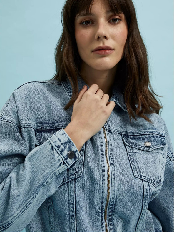 Moodo Giacca di jeans azzurra con cerniera Moodo