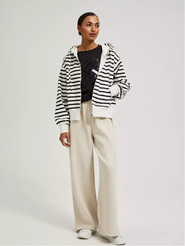 Moodo Felpa a righe sottili bianche e nere con cappuccio e cerniera Moodo