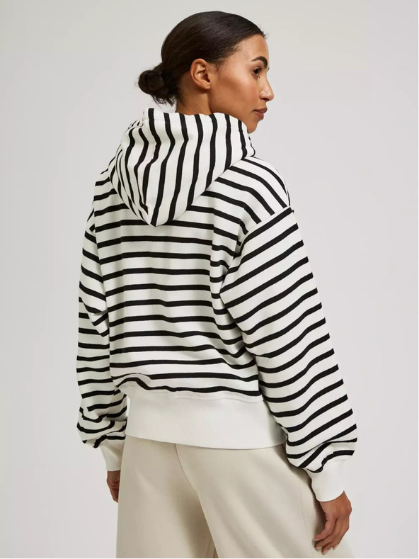 Moodo Felpa a righe sottili bianche e nere con cappuccio e cerniera Moodo