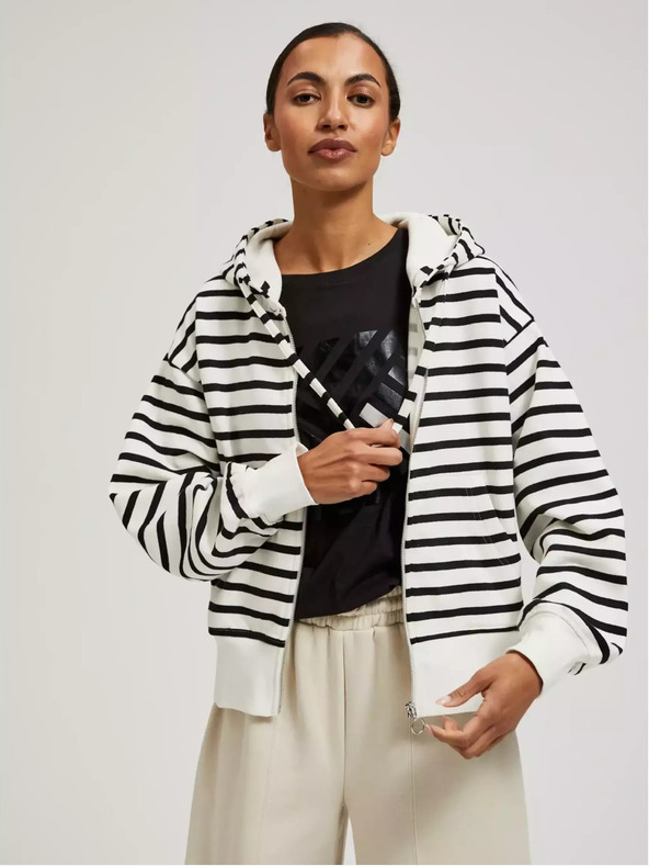 Moodo Felpa a righe sottili bianche e nere con cappuccio e cerniera Moodo