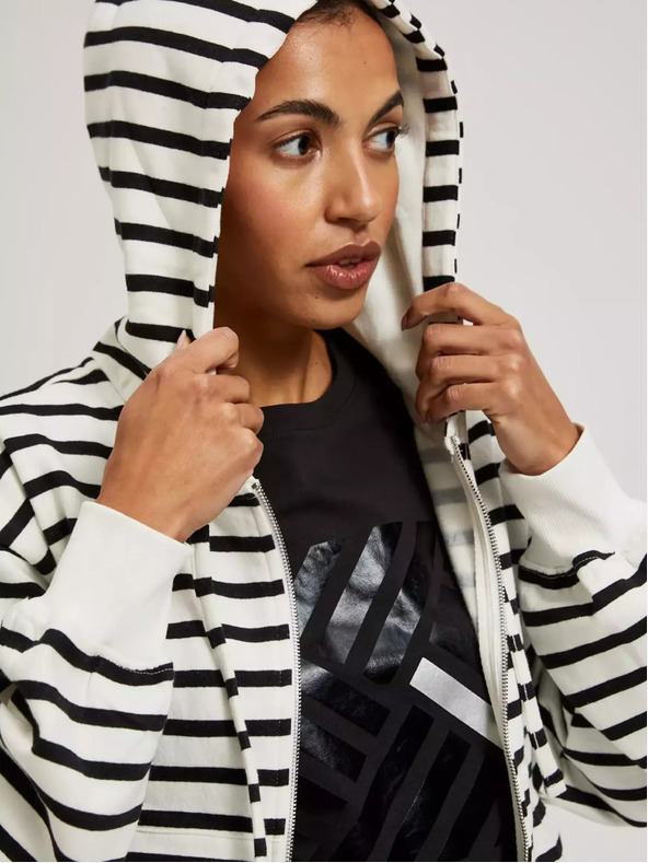 Moodo Felpa a righe sottili bianche e nere con cappuccio e cerniera Moodo