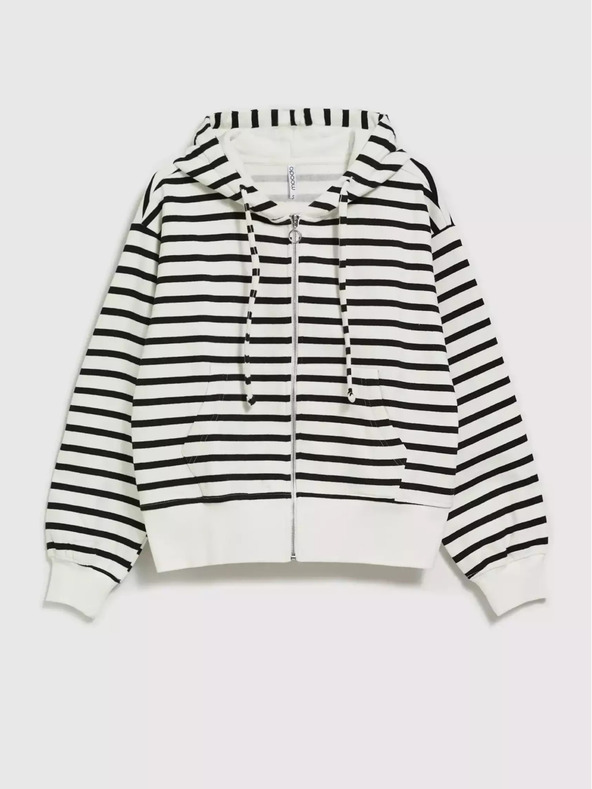 Moodo Felpa a righe sottili bianche e nere con cappuccio e cerniera Moodo