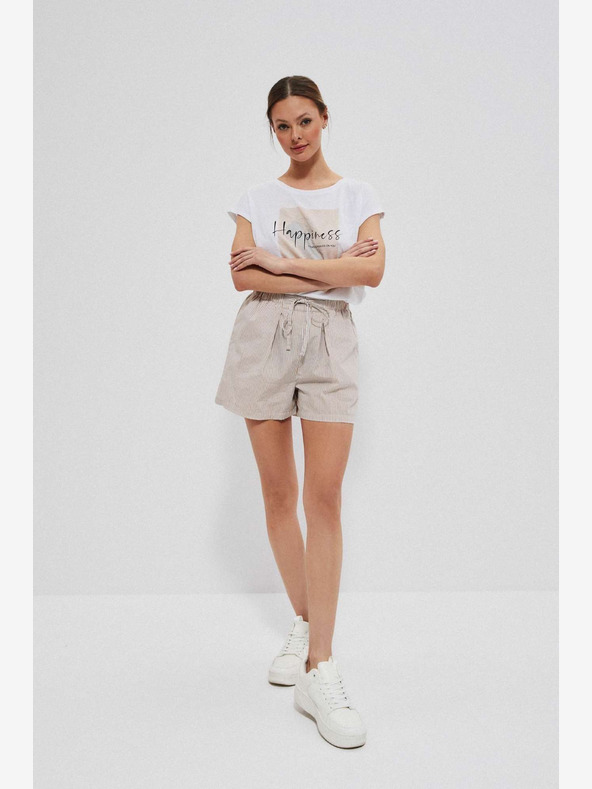 Moodo Pantaloncini a righe da donna bianchi e marroni Moodo