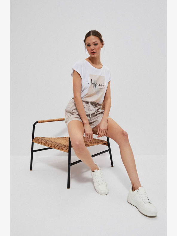 Moodo Pantaloncini a righe da donna bianchi e marroni Moodo