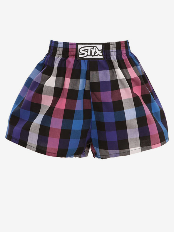 Styx Pantaloncini a quadri da ragazzo neri e viola Styx