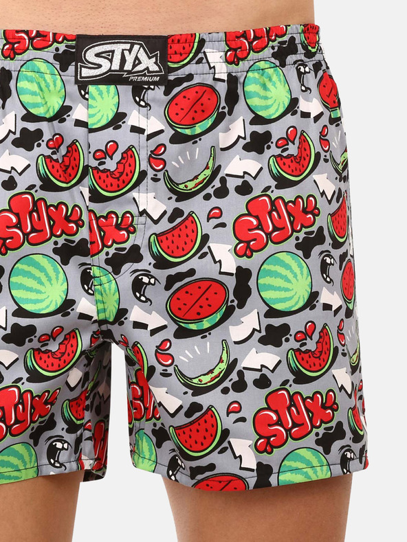 Styx Pantaloncini da uomo grigi e rossi con fantasia Styx premium art Meloni