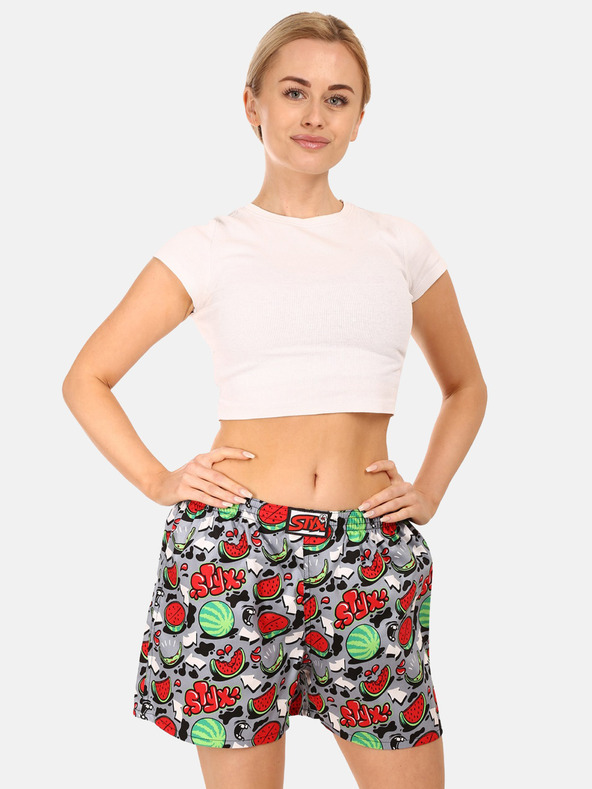 Styx Pantaloncini da notte fantasia rossa e grigia da donna Styx Melons