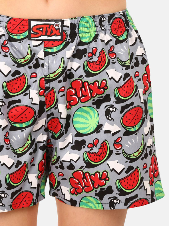 Styx Pantaloncini da notte fantasia rossa e grigia da donna Styx Melons