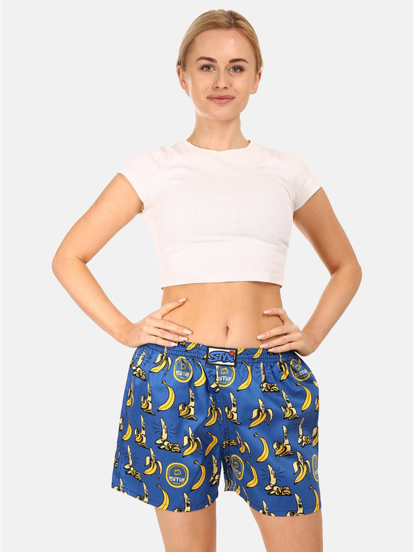 Styx Pantaloncini da notte fantasia gialla e blu da donna Styx Bananas