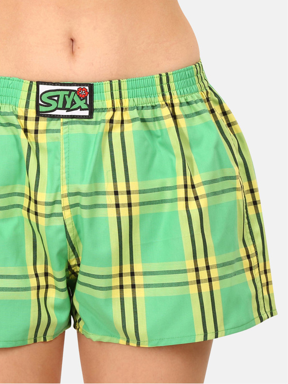 Styx Pantaloncini a quadri da donna Styx gialli e verdi