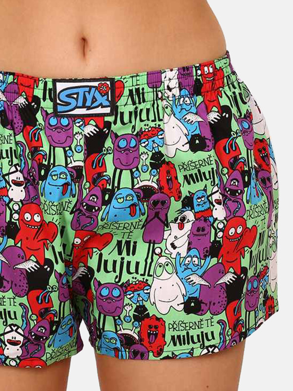 Styx Pantaloncini da donna a fantasia verde-viola Styx Monsters