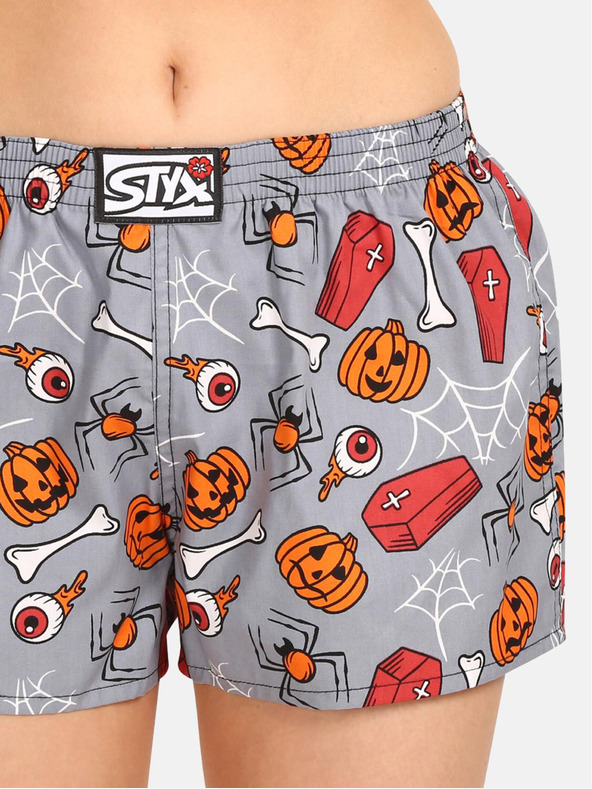 Styx Pantaloncini Styx Halloween da donna arancione e grigio con bara