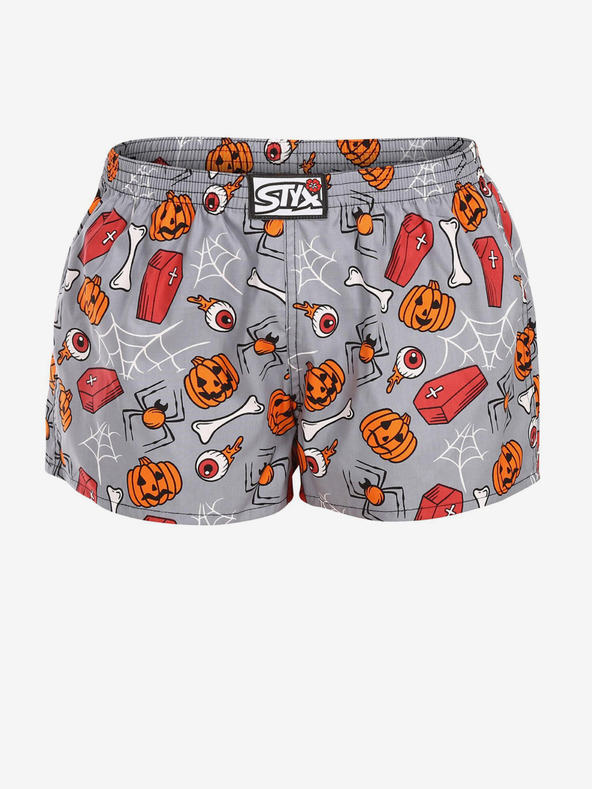 Styx Pantaloncini Styx Halloween da donna arancione e grigio con bara