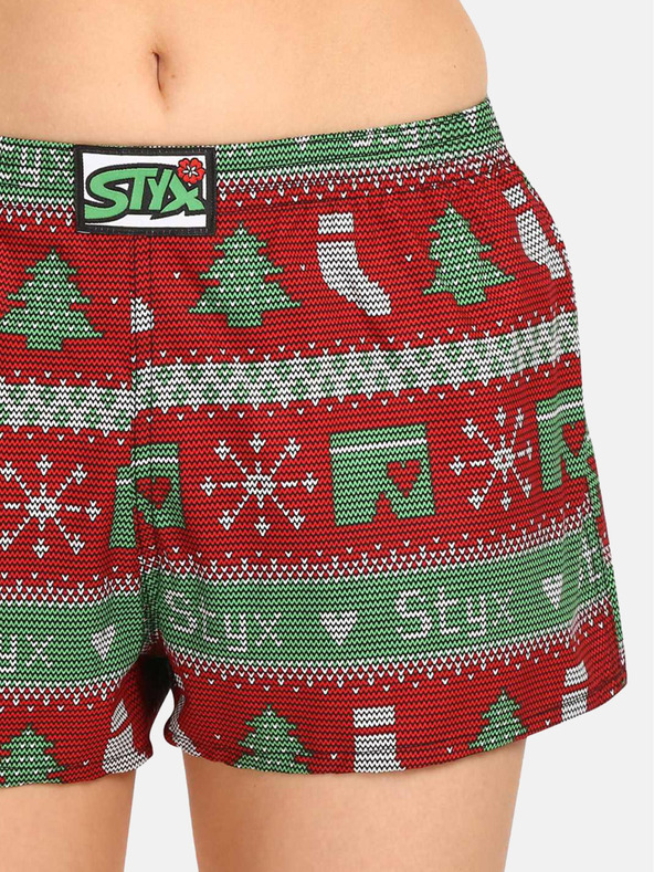 Styx Pantaloncini verdi e rossi da donna in maglia natalizia Styx Christmas