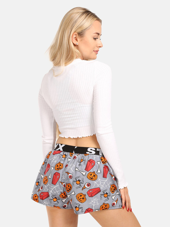 Styx Pantaloncini da donna arancione e grigio con fantasia Styx bare di Halloween