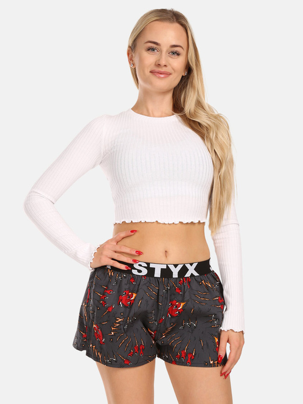 Styx Pantaloncini da letto con fantasia rossa e grigia da donna Artigli di Styx