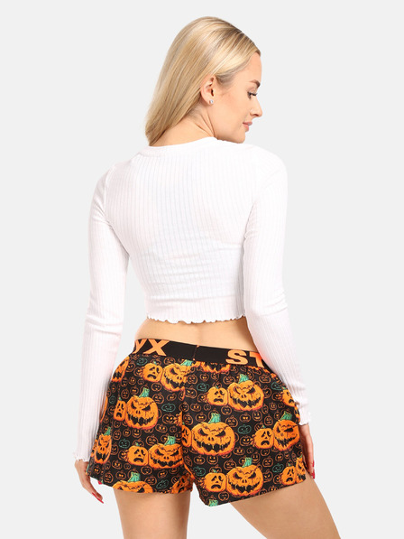 Styx Pantaloncini da letto Styx neri e arancioni da donna con motivo zucca di Halloween