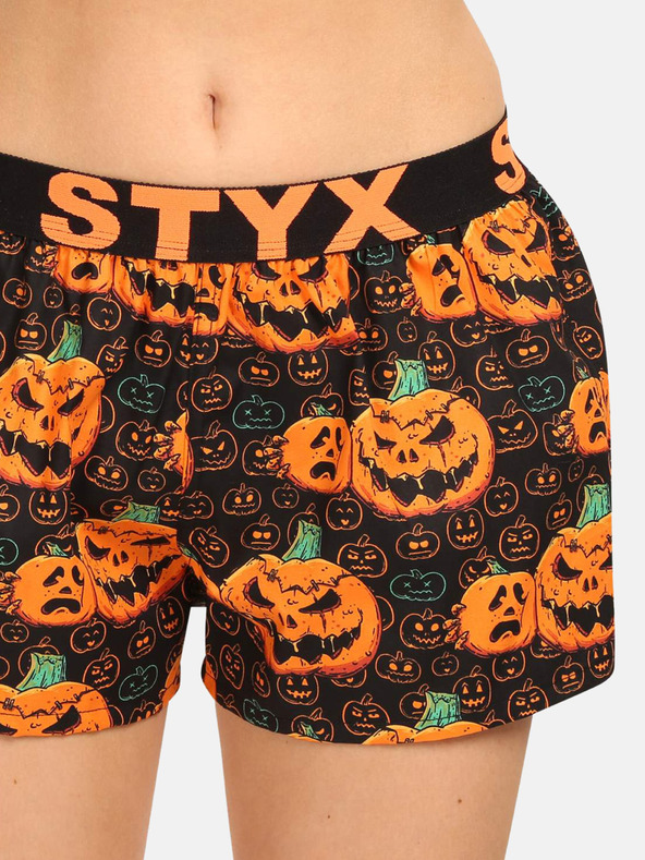 Styx Pantaloncini da letto Styx neri e arancioni da donna con motivo zucca di Halloween