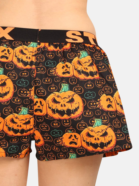 Styx Pantaloncini da letto Styx neri e arancioni da donna con motivo zucca di Halloween