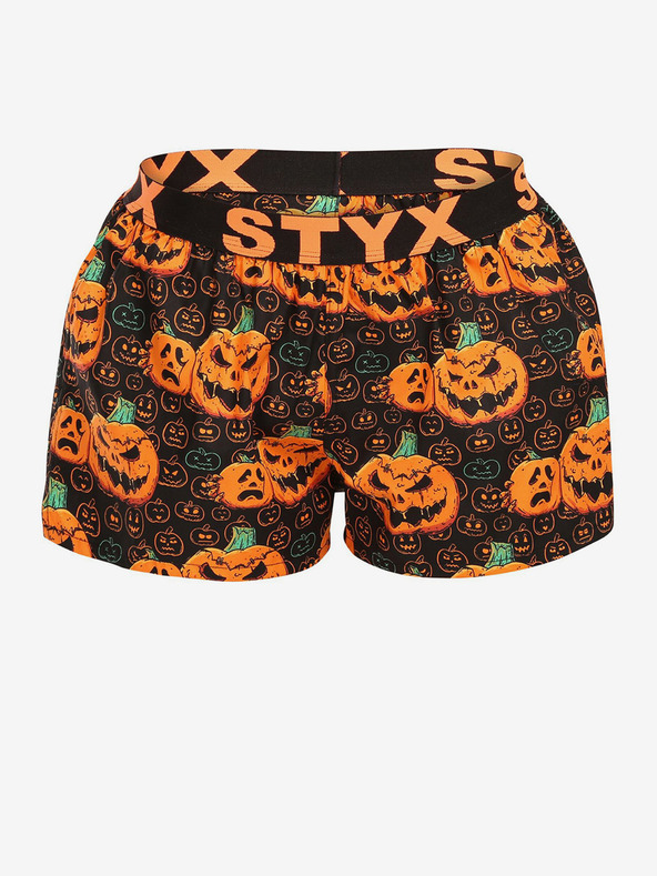 Styx Pantaloncini da letto Styx neri e arancioni da donna con motivo zucca di Halloween