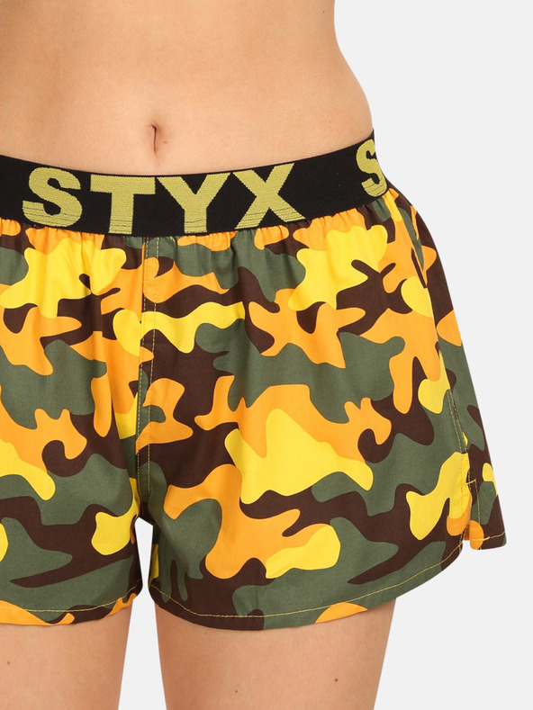 Styx Pantaloncini da letto con motivo verde e giallo da donna Styx Camouflage