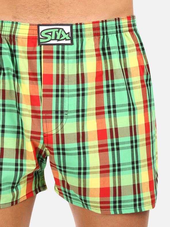 Styx Set di tre pantaloncini a quadri da uomo in verde chiaro, blu e rosso STYX