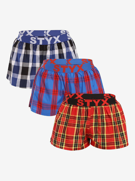 Styx Set di tre pantaloncini a quadri da donna in blu scuro, blu e rosso STYX
