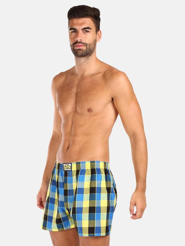 Styx Set di tre pantaloncini a quadri da uomo in verde chiaro, giallo e blu STYX