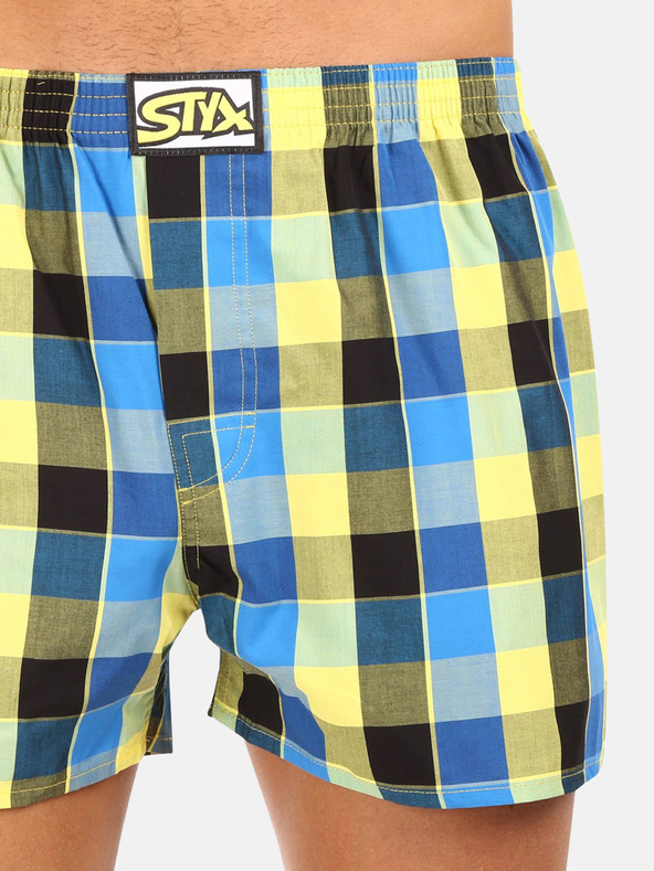 Styx Set di tre pantaloncini a quadri da uomo in verde chiaro, giallo e blu STYX