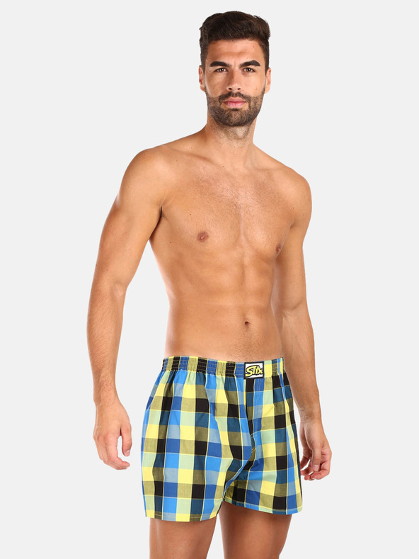 Styx Set di tre pantaloncini a quadri da uomo in verde chiaro, giallo e blu STYX