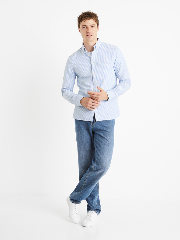 Celio Camicia celeste a righe regular fit da uomo Celio Caoxfordy