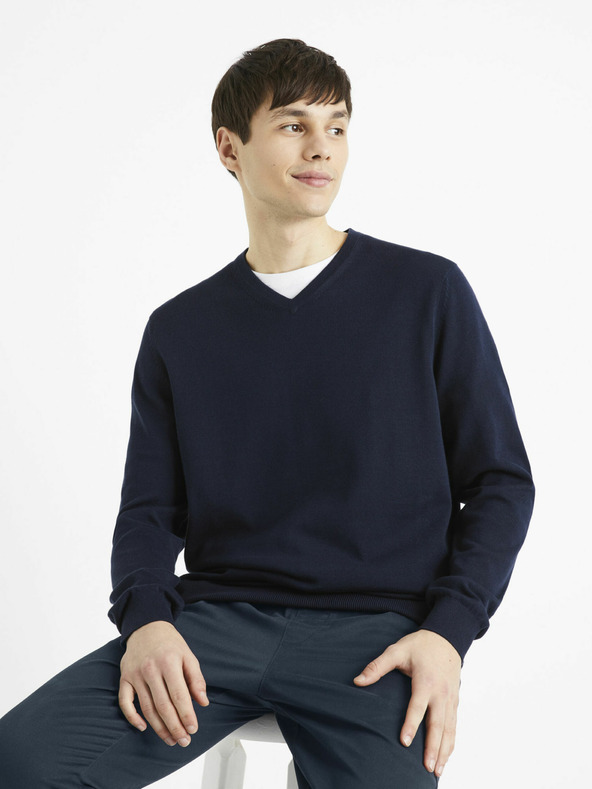 Celio Maglione basic da uomo blu scuro Celio Decotonv
