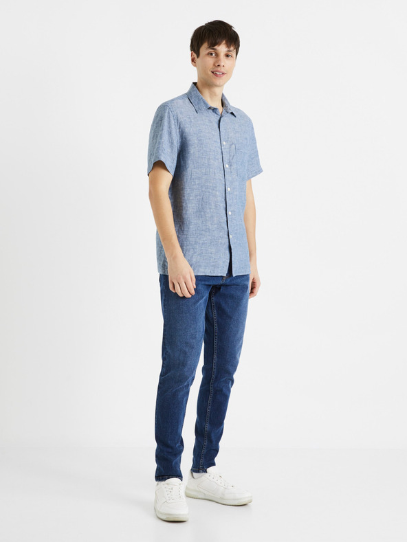 Celio Camicia blu da uomo in lino Celio Damralin