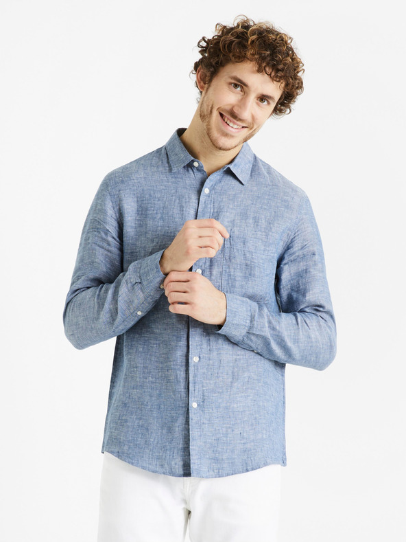 Celio Camicia di lino blu da uomo Celio Daflix