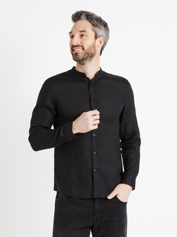 Celio Camicia di lino da uomo nera Celio Damaolin