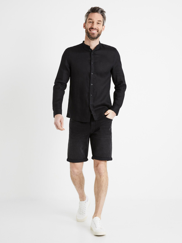 Celio Camicia di lino da uomo nera Celio Damaolin