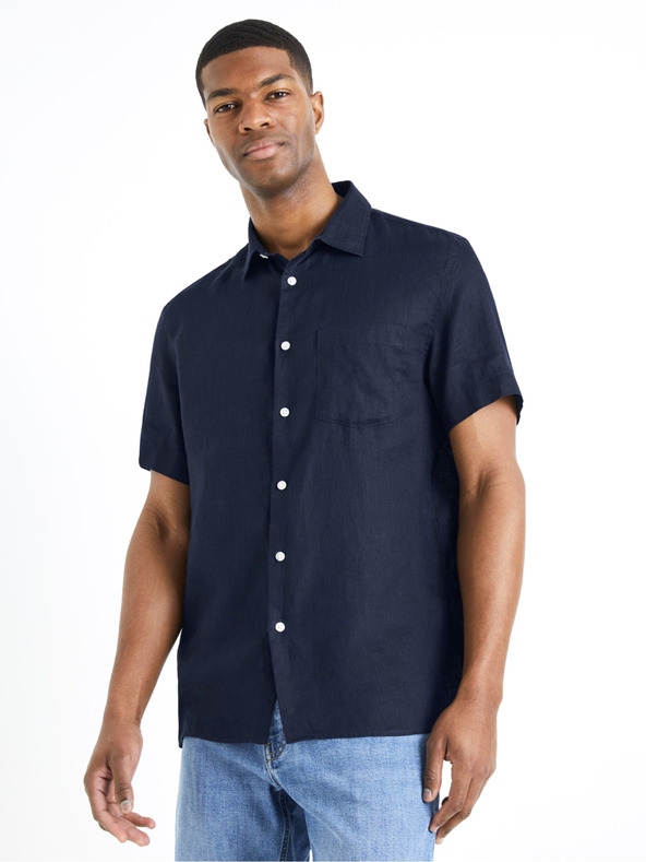 Celio Camicia di lino Celio Damarlin blu scuro da uomo