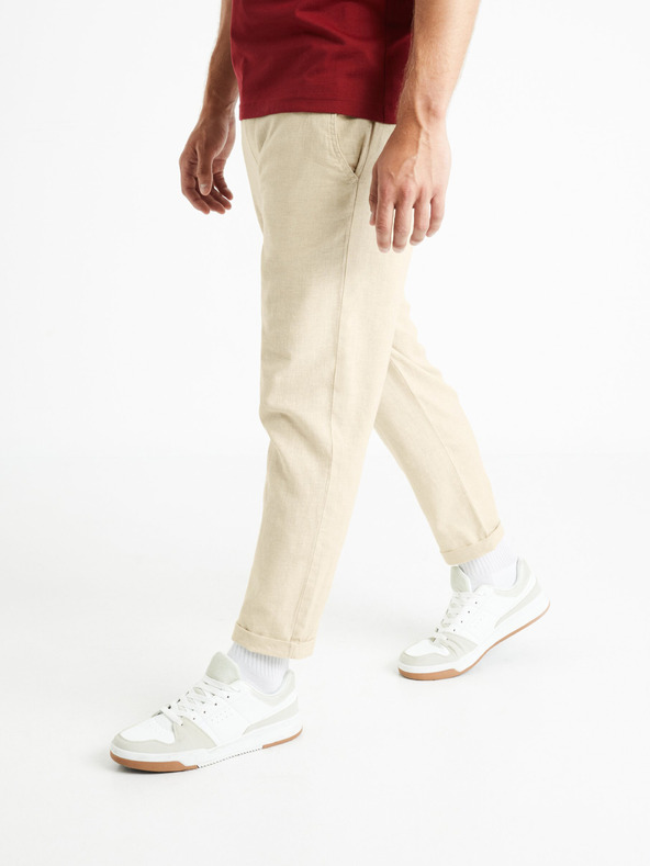 Celio Pantaloni da uomo in misto lino beige Celio Dolinco