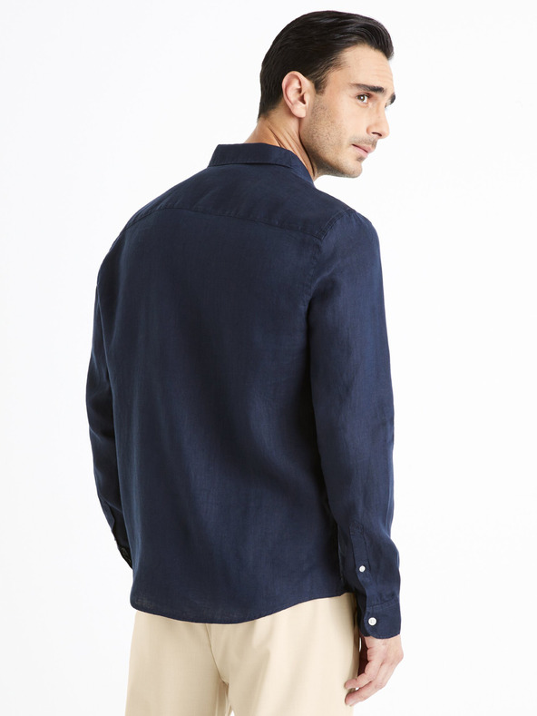 Celio Camicia di lino blu scuro da uomo Celio Daflix