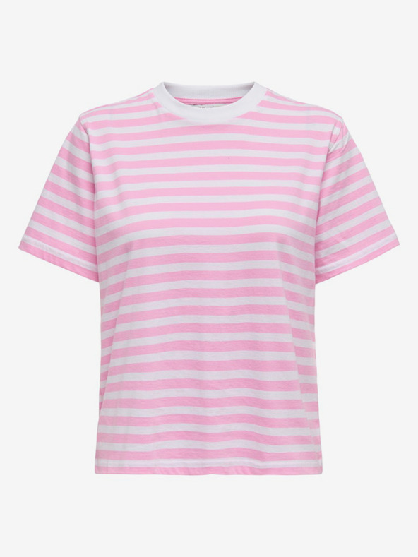 ONLY Maglietta a righe bianca e rosa da donna ONLY