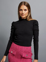 Moodo Camicetta nera da donna a coste con maniche a sbuffo e dolcevita Moodo