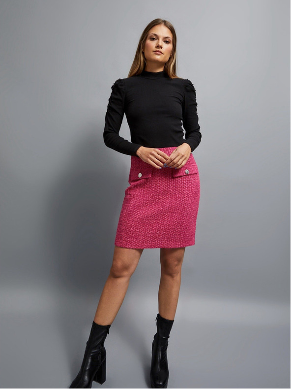 Moodo Camicetta nera da donna a coste con maniche a sbuffo e dolcevita Moodo