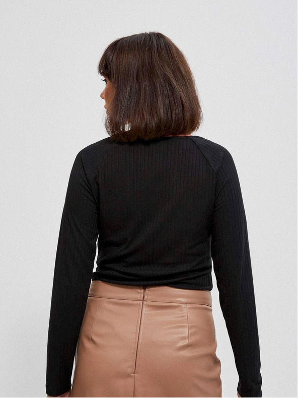 Moodo T-shirt nera da donna a maniche lunghe Moodo