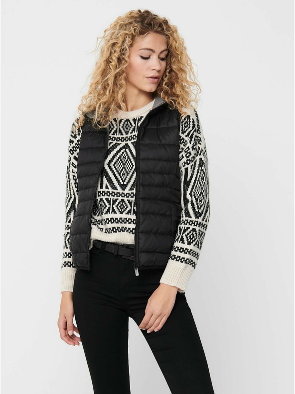 ONLY Gilet nero da donna con cappuccio trapuntato ONLY New Tahoe