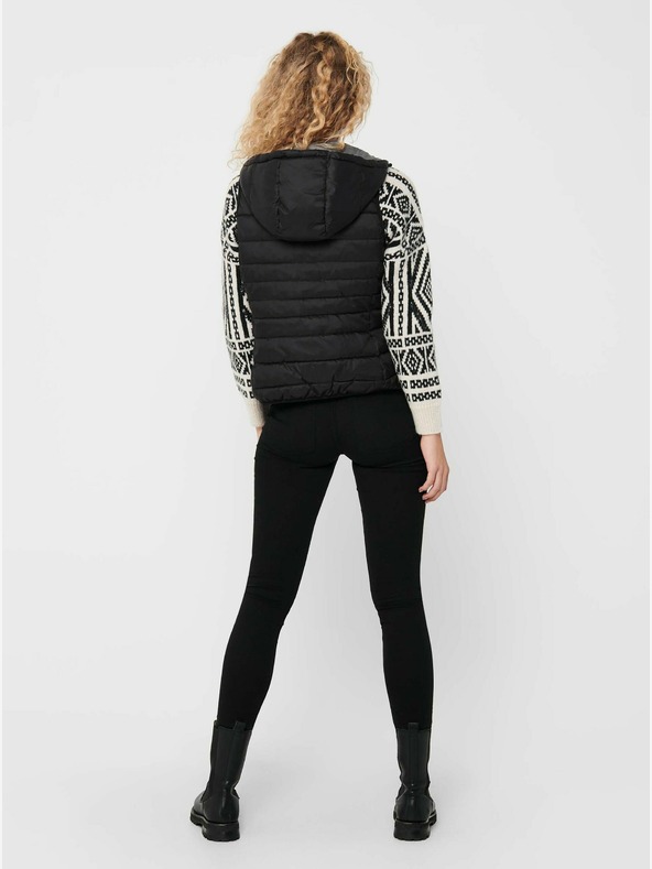 ONLY Gilet nero da donna con cappuccio trapuntato ONLY New Tahoe