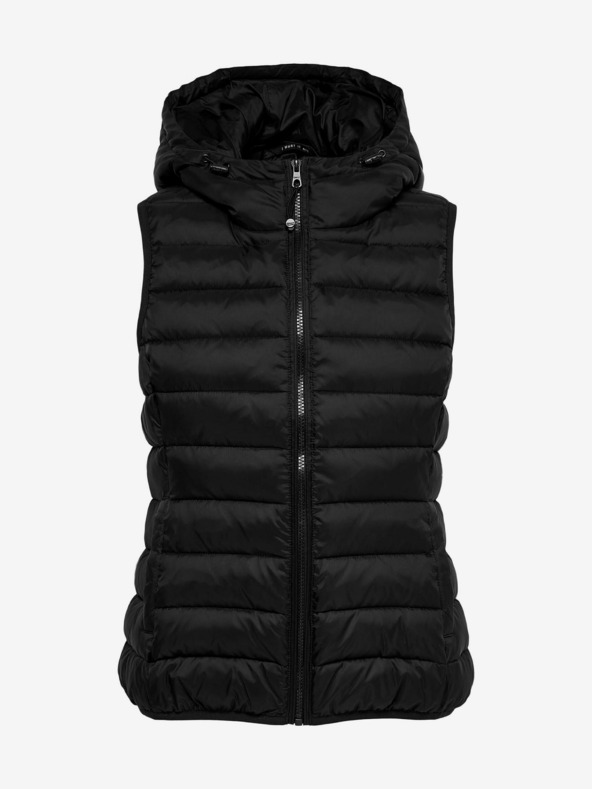 ONLY Gilet nero da donna con cappuccio trapuntato ONLY New Tahoe