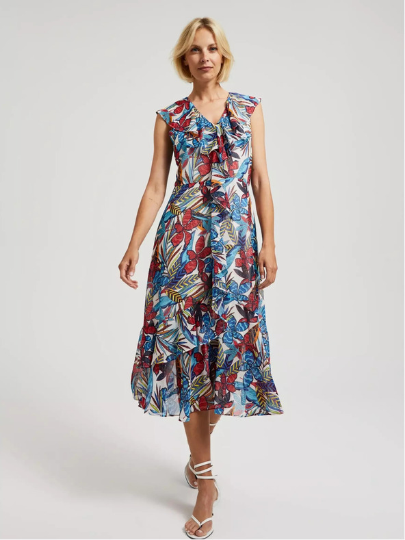 Moodo Abito midi floreale rosso e blu Moodo