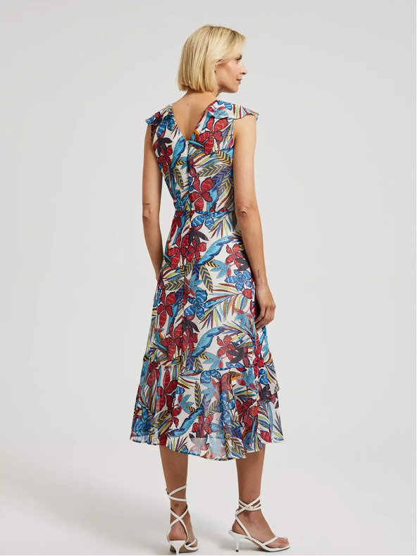Moodo Abito midi floreale rosso e blu Moodo